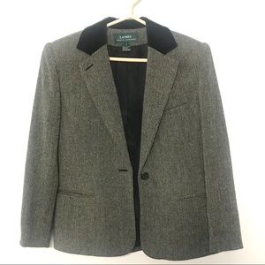 Lauren Ralph Lauren Gray Herringbone Blazer with Black Velvet Collar